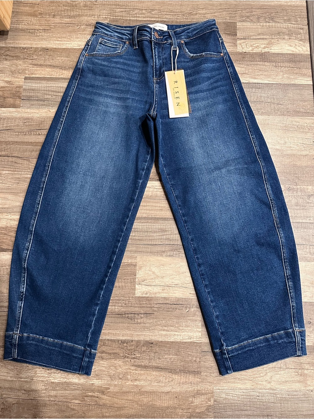 Risen Women’s Dark Blue Wide Leg cropped Jeans - High-Rise Flare